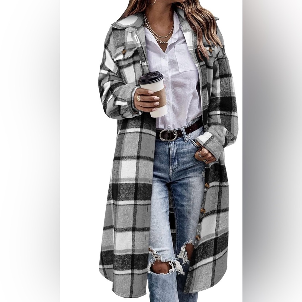 Black & White Plaid Long Shacket
